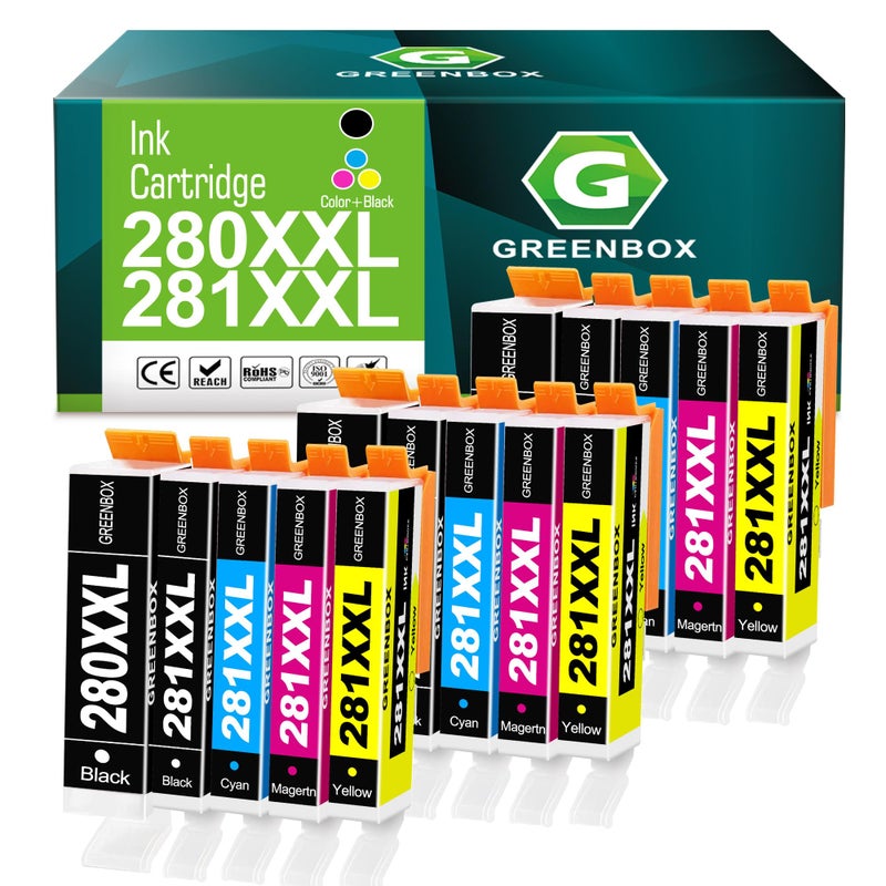 GREENBOX 15 عبوة من خراطيش الحبر PGI-280XXL/CLI-281XXL بديل لخراطيش الحبر Canon 280 281 XXL 280XL 281XL لطابعات TR8620a TR8620 TS702a TS9520 TS9521C TR8520 TS6220 TS6320 TS8220 - Image 1